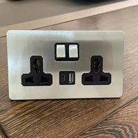 Interrupteur mural rétro universel NICKEL UK 13A 2.1A USB TYPE-C 20A/10A double pôle en acier inoxydable avec variateur de lumière, panneau 86 facile à installer