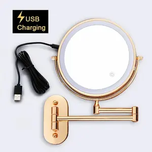 8 นิ้ว Rose Gold ติดผนังแต่งหน้ากระจก LED 3X-10X แว่นขยาย USB <span class=keywords><strong>Charing</strong></span> สองด้านห้องน้ําสมาร์ท 3 สีกระจกเครื่องสําอาง - Product Image 5