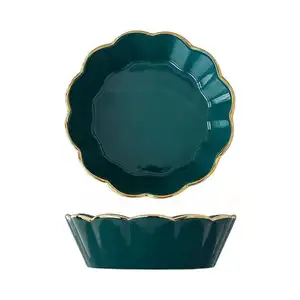 High-End Luxury Petal Shaped Small Ceramic Bowl Color Glaze And Hand-Painted Gold Edge Modern Fruit Bowl Snack Bowl