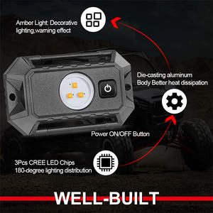 Luces <span class=keywords><strong>LED</strong></span> Interiores para Techo de Coche de 3 Pulgadas, Color Ámbar Amarillo, 12V 24V, Ajuste Universal, con Interruptor de Encendido/Apagado Integrado - Product Image 4