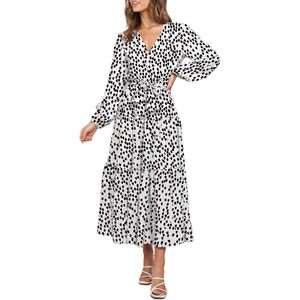 Womens Spring Long Sleeve Wrap V Neck Ruffle Floral Maxi Dress Casual <b>Tie</b> Waist Boho Chiffon Flowy Long Dresses - Product Image 1