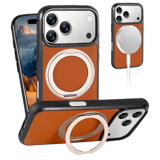 OEM Magnetic Leather Phone Case for iPhone 17 Pro Max Rotatable Kickstand Wireless Charging Protective Cover