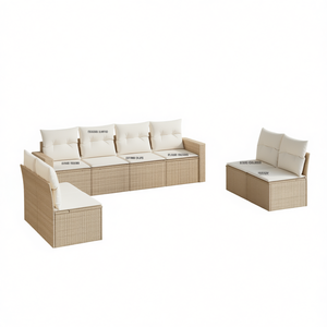 Ensemble de canapés de jardin beige, meubles en rotin d'extérieur avec coussins en mousse haute densité, design contemporain imperméable - Product Image 1