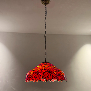 LongHuiJing Tiffany Pendant <b>Light</b> Red Maple <b>Leaf</b> Stained Glass Bell Shape 16 Inch Ceiling Lamp for Living Room - Product Image 6