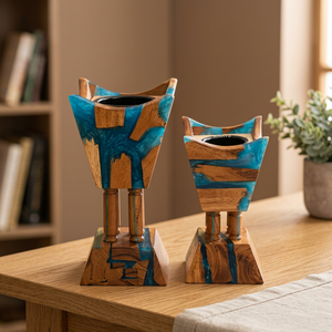 Quemador de Incienso de Madera Hecho a Mano con Incrustaciones de Resina Azul y Cuenco de Metal, Porta Incienso Aromático, Mubkhar, Quemador de Fragancia de Lujo, Bakhoor Real - Product Image 1