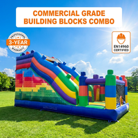 Château gonflable géant de qualité commerciale avec toboggan, blocs de construction gonflables, PVC 0,55 mm, certifié EN14960, souffleur inclus, garantie 3 ans