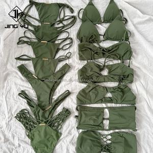 Conjunto de Bikini de Satén Nuevo de Fábrica 2024, Bragas con Volantes, Logotipo Impreso Completo, Diseño Floral Personalizado, Bikini para Mujer - Product Image 1