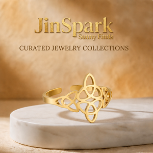 Bague de protection tendance JinSpark 'Mystic Knot' en acier inoxydable plaqué or 18 carats, motif nœud celtique de <span class=keywords><strong>sorcière</strong></span>, pour fiançailles et mariage - Product Image 5