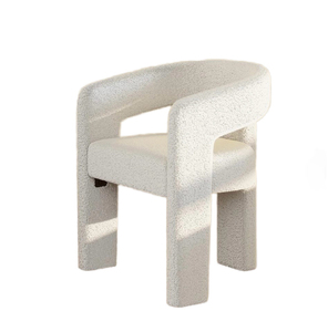 Poltrona Imbottita in Bouclé Bianco, Sedia Moderna con Schienale Curvo per Camera da Letto, Soggiorno, Hall d'Hotel - Product Image 1