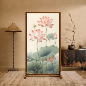 Chinese Style Folding Screen Lotus Print <b>Room</b> <b>Divider</b> For Living <b>Room</b> Entryway Home Decor - Product Image 1
