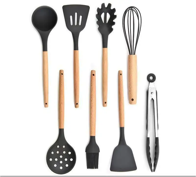 Household Utensil Cooking Kitchen Utensil Kitchenware Accessories Set Utensils 8 Pieces Set Food Grade Silicone Color Box Gray