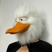 Masque en latex de canard blanc avec fourrure moelleuse pour Halloween, Pâques, cosplay - Couvre-tête d'animal réaliste pour fêtes et spectacles