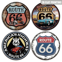 Juego de Letreros Metálicos Redondos Vintage Retro de Carretera, Decoración de Pared con Autos Clásicos para Cuarto de Hombre o Garaje
