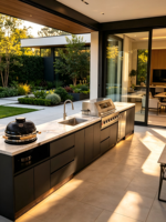 Isla de Cocina para Exteriores con Parrilla de Gas Integrada, Carrito Impermeable de Acero Inoxidable para Jardín, Patio, Barbacoa y Actividades al Aire Libre