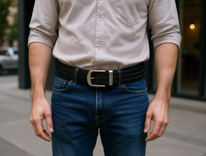 Cinturón Tejido para Hombre con Hebilla de Aleación, 4.0cm x 125cm, Negro - Product Image 2