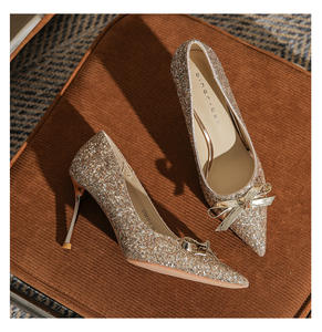 Zapatos de Tacón Alto para Mujer, con Lentejuelas Brillantes, con Nudo de Mariposa, para Oficina, Fiesta, Boda, con Punta en Pico, Elegantes y Finos - Product Image 5