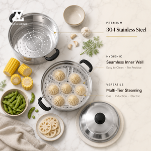 Marmite vapeur à 3 niveaux Zhenneng 28 cm en acier inoxydable 304, pour <span class=keywords><strong>cuisson</strong></span> vapeur et <span class=keywords><strong>cuisson</strong></span> à l'eau, compatible gaz et induction, usage cuisine - Product Image 3