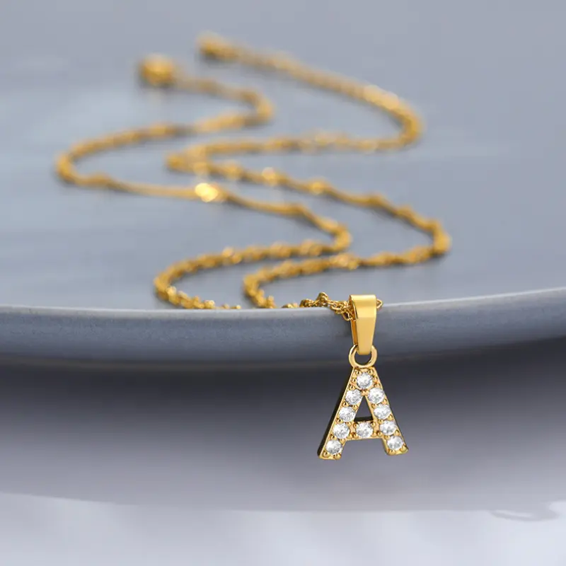 Fashion Letter Necklace Custom Gold Charms Shiny Cz Stainless Steel Mixed Initial 26 Letter Alphabet Pendants Necklace For Women