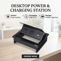 Mesa de Centro Comercial Estándar Estadounidense con Puerto USB Integrado, Tomas de Corriente Alterna de Carga Rápida, 2 Enchufes con Clasificación IP44 y Corriente Nominal de 16A