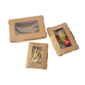 Складная коробка из крафт-бумаги для доставки еды, коробка для салата с окном