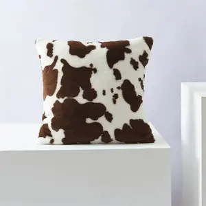 New Arrival Winter Warm Plush Soft Faux Fur Cow Pattern Printed Pillow Cover