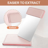 Miroir de maquillage portable compact carré personnalisé CF avec cadre en PU finition argentée et housse en cuir pour sac