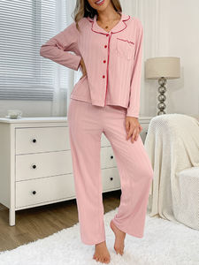 אופנתי ורוד סרוג פיג 'מה להגדיר עבור נשים כפתור קבלה מזדמנים עבור כל עונות החורף בקיץ הסתיו באביב - Product Image 5