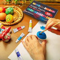 Ensemble de peinture acrylique de 30 couleurs comprenant 3 pinceaux, coffret cadeau complet pour enfants, toile de peinture pour adultes, bois, céramique