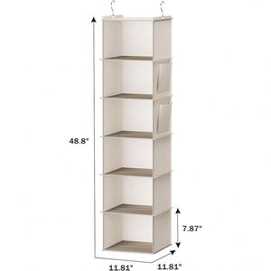 Organisateur de placard suspendu à 6 étagères avec 2 poches latérales, beige - Product Image 2