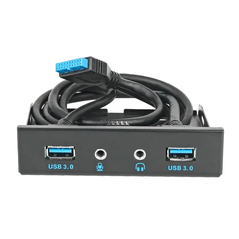 3.5" Floppy Bay High Speed 5 Gbps 19Pin 2 Port USB 3.0 Hub HD Audio 3.5mm Earphone Jack Mic Interface PC Front Panel Adapter