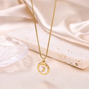 Women Fashion Stainless Steel Rose Necklace Gift Moon Signet Pendant Shell Necklace Gold 18K