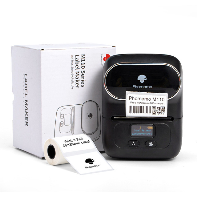 Phomemo M110 Mini 53mm Wireless Rechargeable Inkless Thermal Label Maker Portable Sticker Printer for Retail Barcode