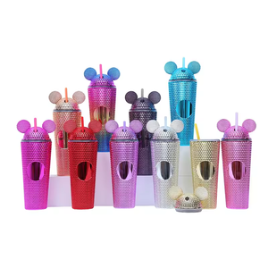 New arrivals 24oz mickey kim cương sầu riêng uống cup tái sử dụng cốc cà phê đôi tường nhựa acrylic studded tumbler với rơm - Product Image 1