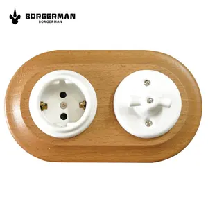 EU Standard Flush Mounting Retro Porcelain Wall Switch and Socket With Double Wood Frame