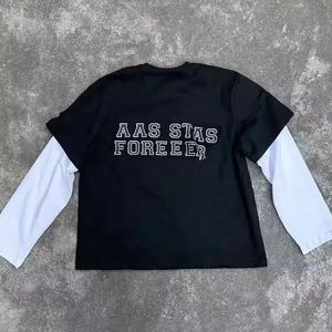 Custom logo DTG Print Long Sleeves Oversized Men Vintage Double Layer Acid Wash Cotton t Shirt - Product Image 2