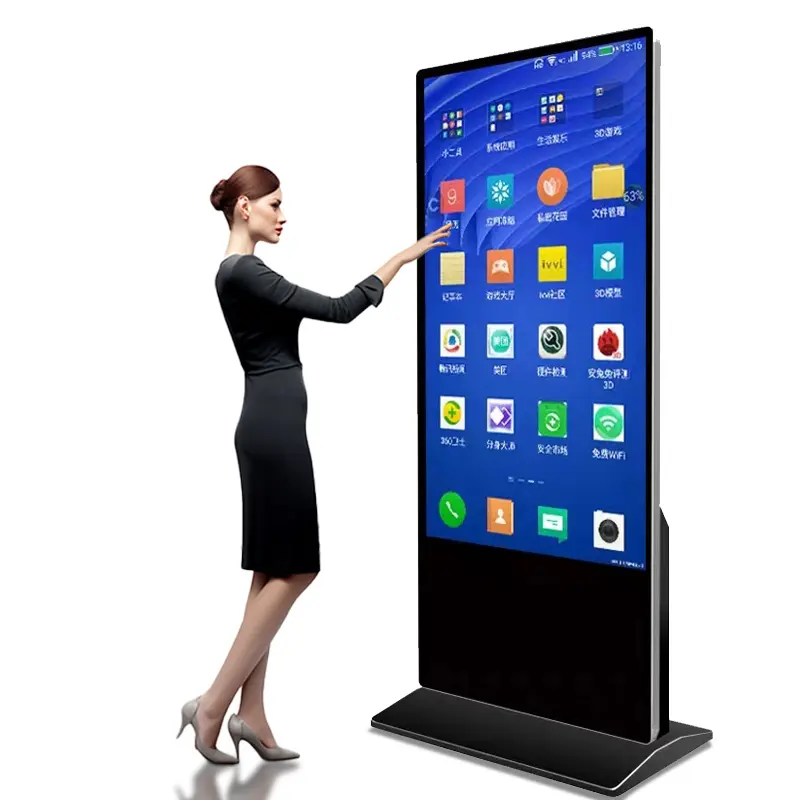 Free stand 55 inch indoor mirror screen LCD advertising signage android digital self service order touchscreen kiosk