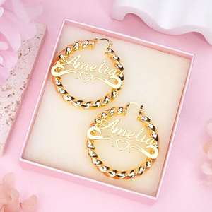 Conjunto Personalizado <span class=keywords><strong>de</strong></span> Collar <span class=keywords><strong>y</strong></span> Aro con Nombre en <span class=keywords><strong>Acero</strong></span> <span class=keywords><strong>Inoxidable</strong></span> Chapado en Oro <span class=keywords><strong>de</strong></span> 18k para Mujer, Joyería Clásica con Nombre - Product Image 3