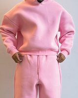 Ensemble de survêtement de luxe en coton épais avec logo brodé personnalisé, coupe oversize, style streetwear, comprenant un sweat à capuche et un pantalon de survêtement