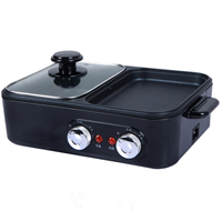 Casserole électrique 2 en 1 à vendre, barbecue, contrôle de la température séparé, revêtement antiadhésif, couvercle en verre de 1,5 L pour la maison et l'hôtel