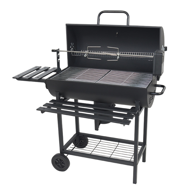 3-in-1 Smokeless Iron BBQ Grill Vertical Charcoal Smoker with Auto Skewer for Garden & Outdoor Cooking