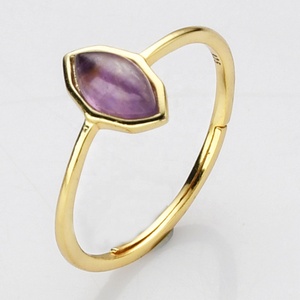 Anillo Ajustable de Plata 925 con Amazonita Natural Marquise, Anillo de Cristal Chapado en Oro de 18k con Aguamarina - Product Image 5