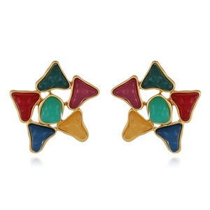 Orecchini da donna stile Vintage S925 orecchini <span class=keywords><strong>antichi</strong></span> fiori in resina acrilica floreale cinese gioiello Huggie Design colorato fiore - Product Image 6