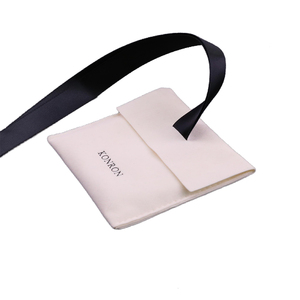 Wholesale Custom Logo Small <b>White</b> Microfiber Fabric Velvet <b>Envelope</b> Ribbon Jewelry Packaging Pouch - Product Image 2