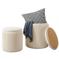 Banc de rangement rond personnalisé en tissu avec pieds en bois, tabouret à langer multifonctionnel pour chambre et entrée