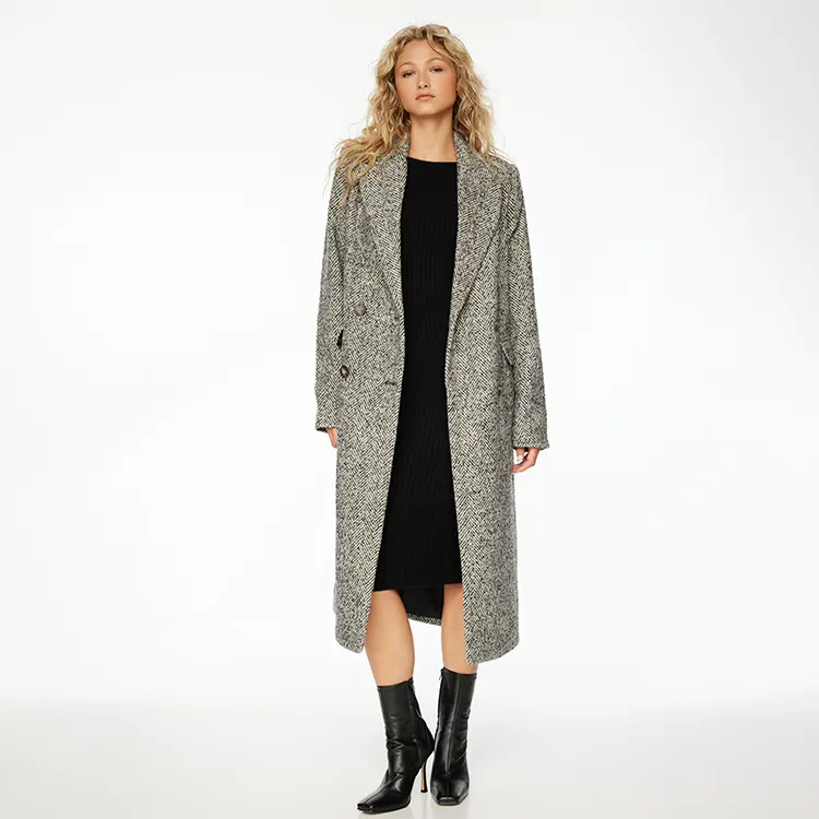 Autumn-Winter Women's Long Sleeve Tweed Coat Casual Elegant with Buttons for Women's Coat Collection