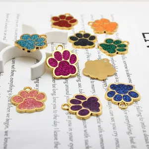 Breloques pendantes en forme de patte de chien, de chat, pour la fabrication de bijoux, pendentifs à paillettes dorées, porte-clés, collier pour animaux de compagnie, accessoires de bricolage, 25x27mm