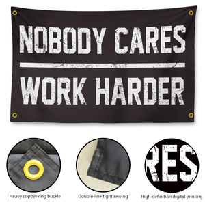 ธง "<span class=keywords><strong>Nobody</strong></span> Cares Work Harder" ขนาด 3x5 ฟุต พร้อมห่วงทองเหลือง 4 จุด ธงสร้างแรงบันดาลใจสำหรับตกแต่งผนังห้องออกกำลังกาย สำนักงาน ห้องชาย ห้องนอน ห้องนั่งเล่น - Product Image 2