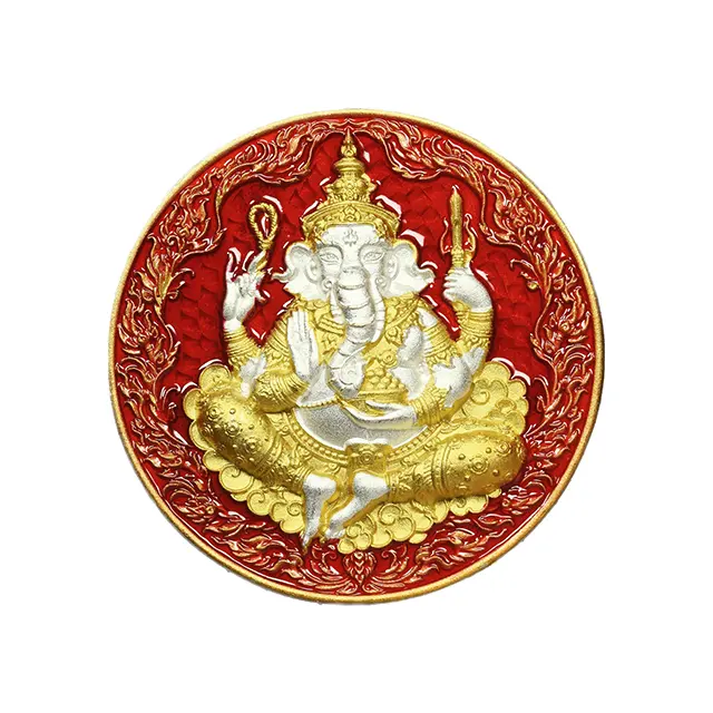 Ganesha God Van Succes (Rood) Geluksbrenger Amulet Fijne Sieraden Kettingen Mode Sieraden Hangende Amulet Rood Verguld Metaal