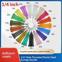 Embouts d'aiguilles de distribution de 1/4 pouce en acier inoxydable avec moyeu en plastique, embout de seringue plat et émoussé fileté, précision industrielle 14G-34G