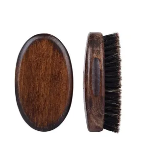 Kualitas tinggi penjualan terbaik sikat jenggot kayu antik rambut bulu hitam sikat jenggot oval retro dengan logo